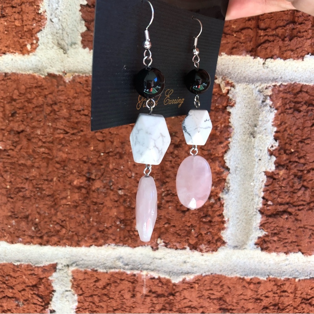 Park Lane Jewelry Dangling Earrings Black, White Marble & Pink —#104 - Picture 5 of 5